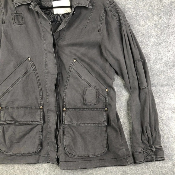 Anthropologie Utility Jacket Womens Small Gray Cotton Distressed Button Casual - Picture 3 of 9